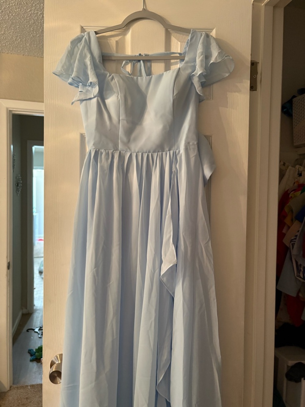 Light Blue Womens Ruffle Sleeve Dress